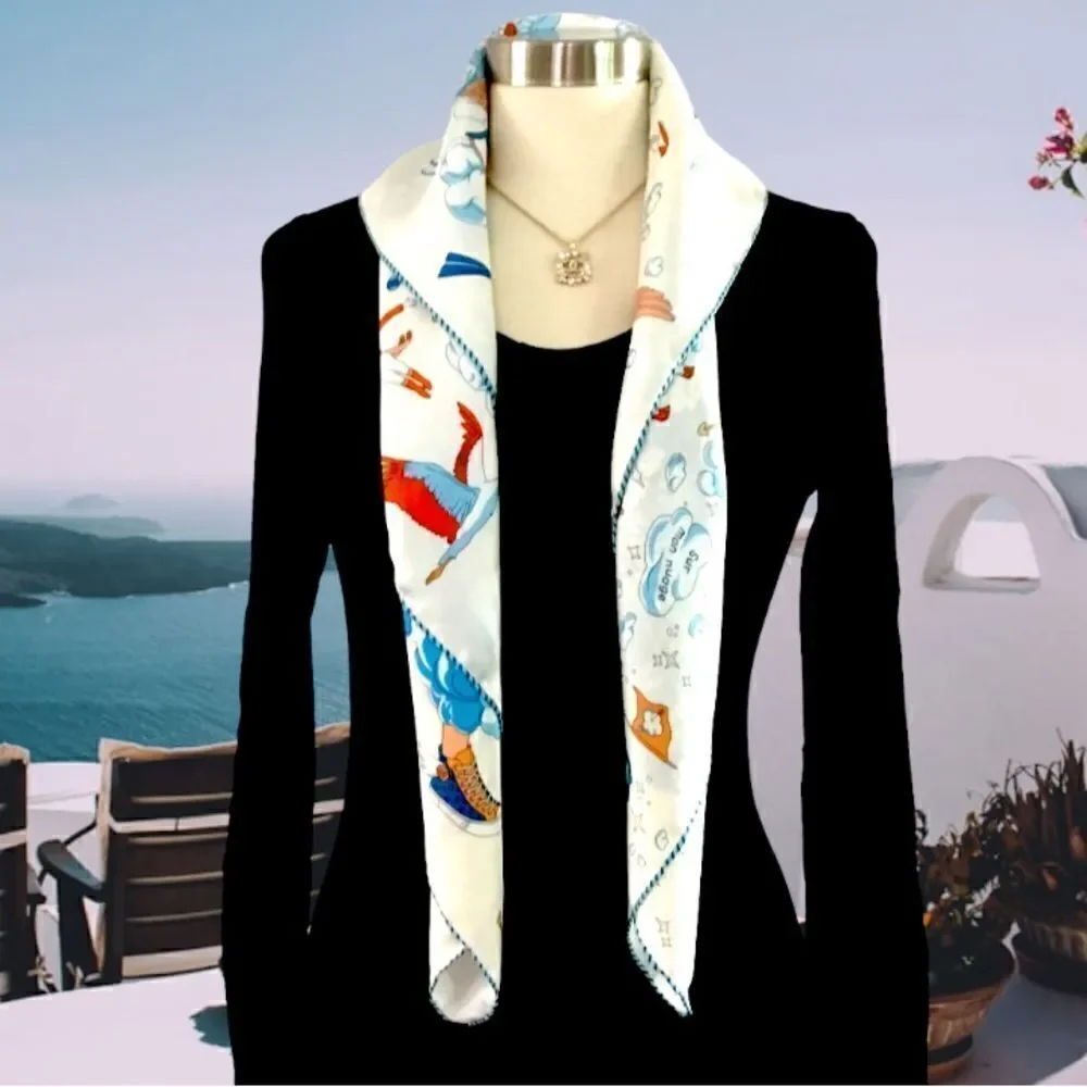 VINTAGE 100% SILK SCARF WITH STUNNING SCENES